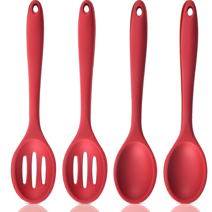 Set de 4 linguri mari si perforate QttvbTna, silicon rezistent la caldura, design cu gaura pentru agatat