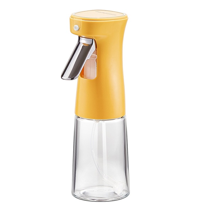 Sticla pulverizator ulei, QttvbTna, Sticla, 220 ml, 20.8 x 6.5 cm, Transparent/Galben