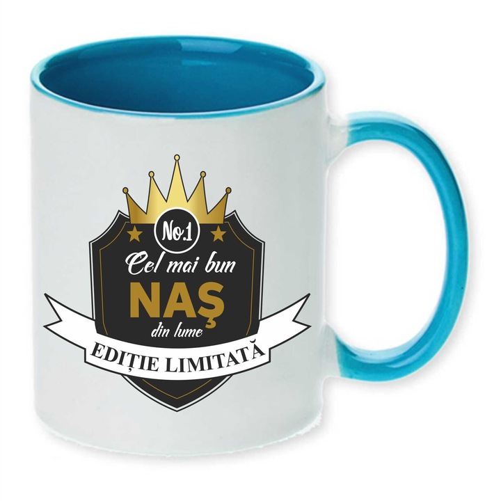 Cana personalizata cu imprimeu "Cel mai bun Nas", Albastru, Ceramica, 330 ml, CRD PRINT