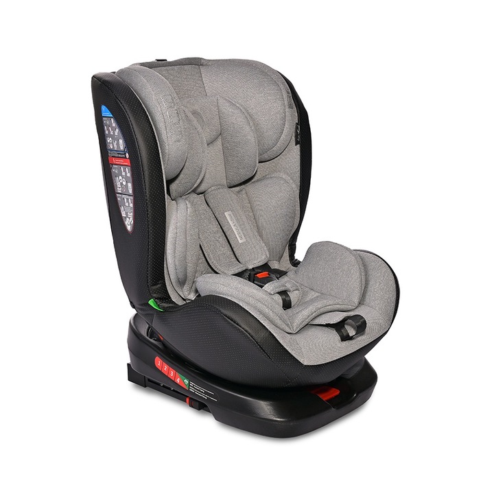 Детско столче за кола, Lorelli, Nebula, i-Size, Isofix, R129, въртящо се на 360 градуса, 0 месеца-12 години, 40-150 см, позиция за сън, обърнато назад, регулируемо, система против накланяне, премиум материали, сиво