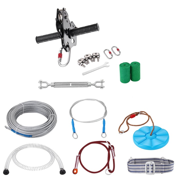 Set pentru tiroliana Vevor HL, tiroliana, lungime 18 m, 16 parti