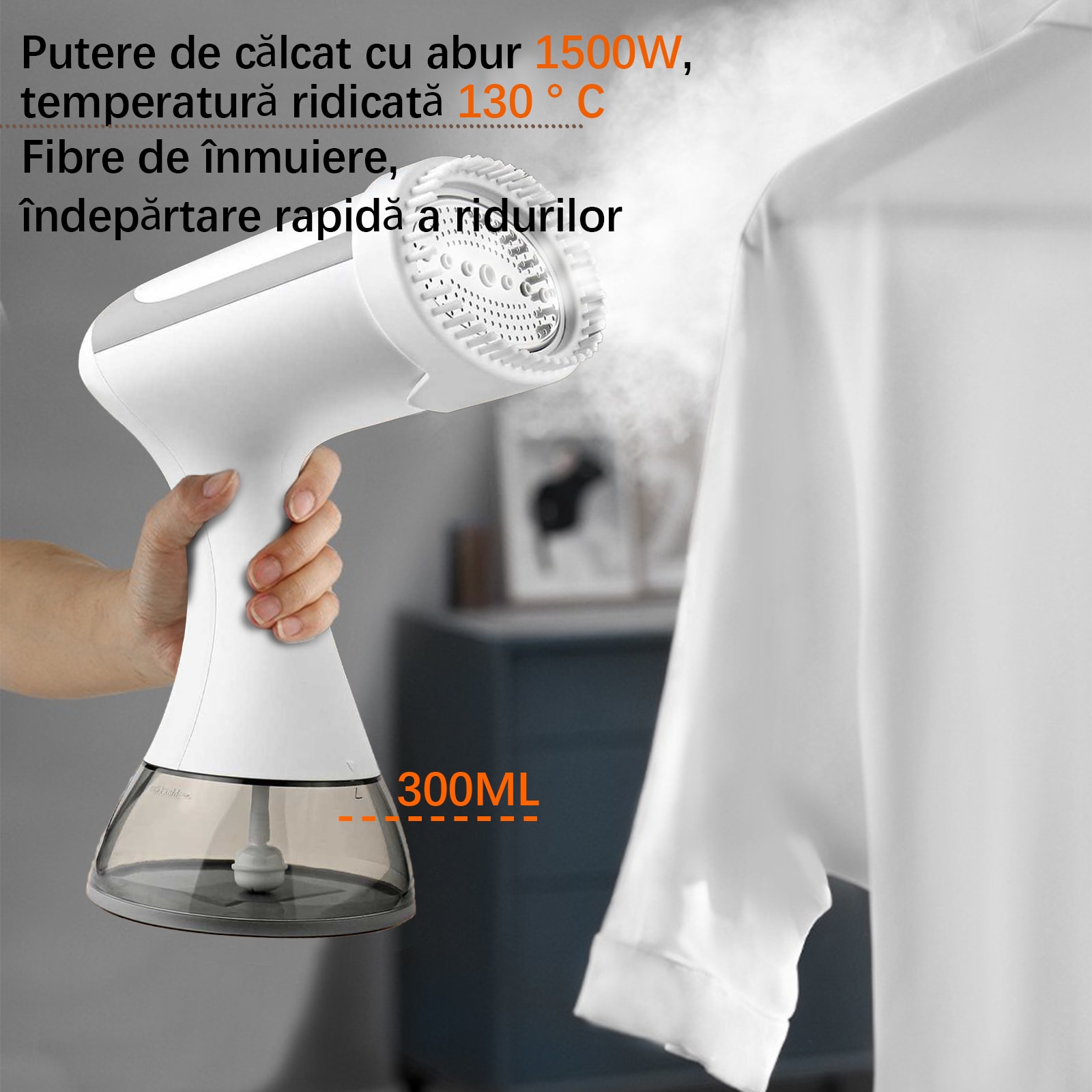 Aparat de calcat vertical cu abur, 1500 W, 350 ml, Alb