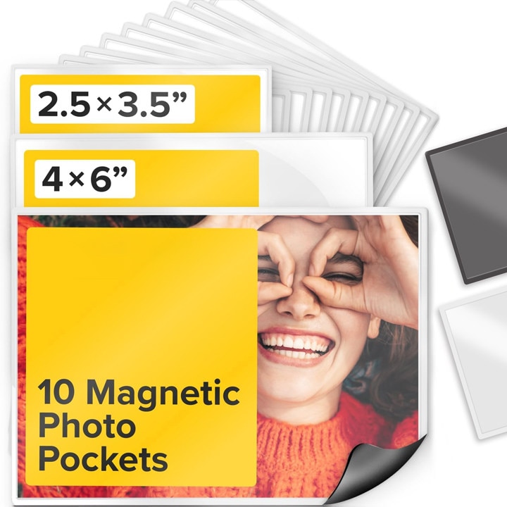 Джобна магнитна рамка, Excitat®, pvc материал, поддържа снимки 2,5 x 3,5 инча, пакет от 10, бял