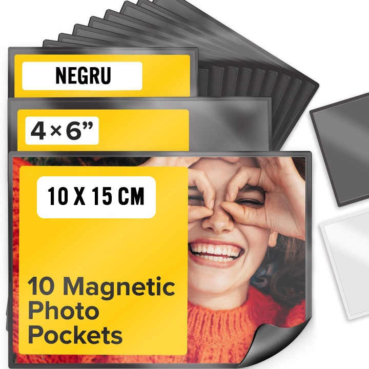 Магнитна джобна рамка, Excitat®, pvc материал, поддържа 10 x 15 cm снимки, пакет от 10, черни