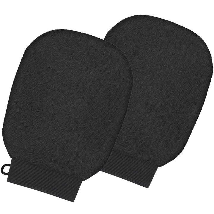 Комплект от 2 ексфолиращи ръкавици за тяло, Hggzeg, Cord Design, За премахване на мъртви кожни клетки, Стимулира метаболизма на кожата, Почистване и масаж, за многократна употреба, Текстил, 14x22 см, Черни