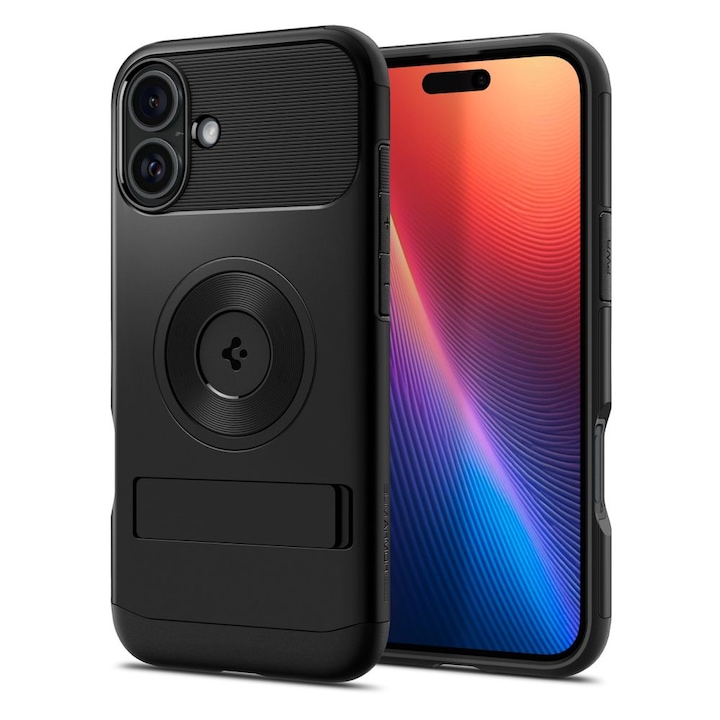Кейс за iPhone 16, Spigen Slim Armor MagSafe, I14, поликарбонат, черен