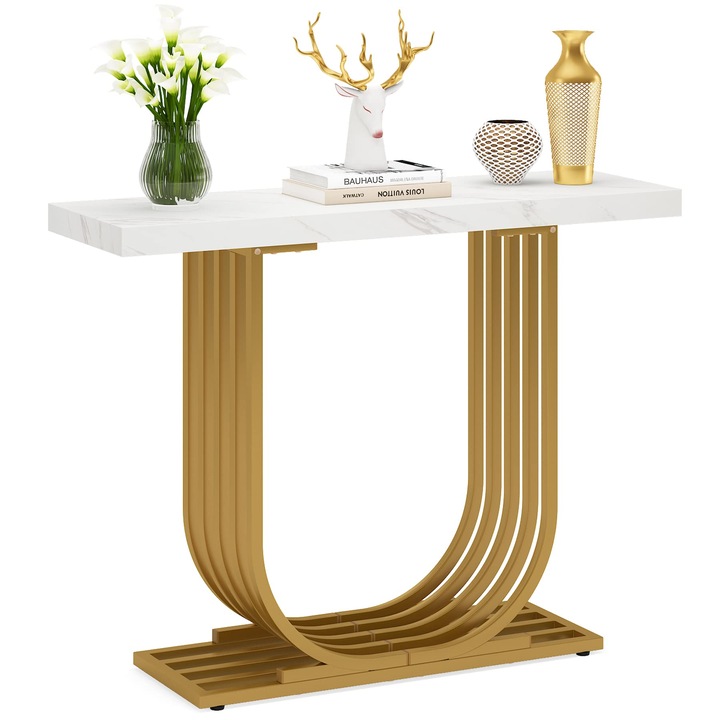 Consola Tribesigns, 100cm, lemn, alb si auriu