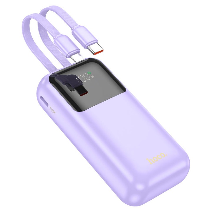Baterie Hoco Q25, Powerbank 10.000mAh, Cabluri integrate Type-C + Lightning, Mov
