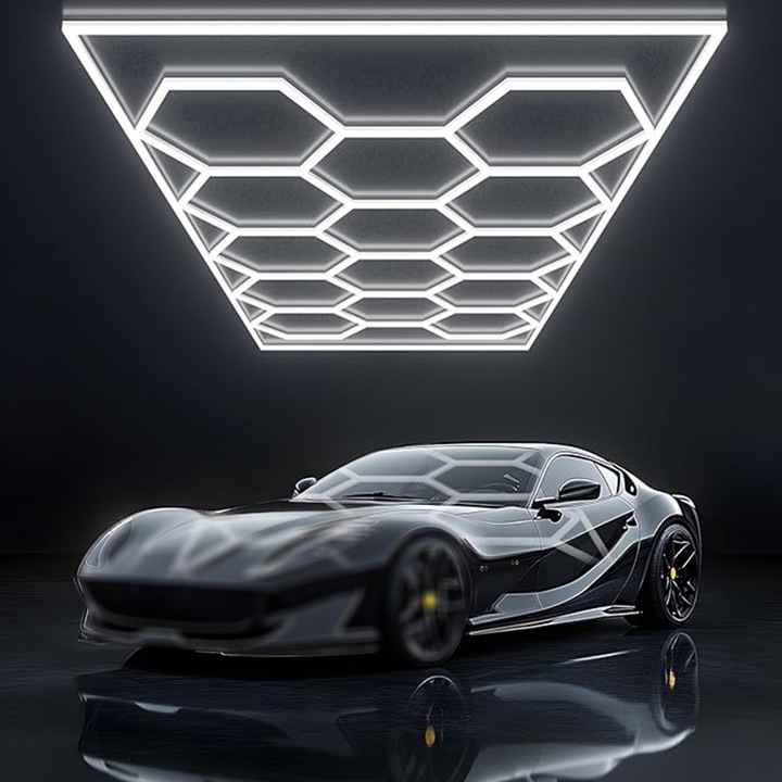 LED стенна лампа Hexagon Honeycomb, Testpoty, 14 Hexagons, Barbershop Workshop Garage 4845x2435cm, 6500K, 672W