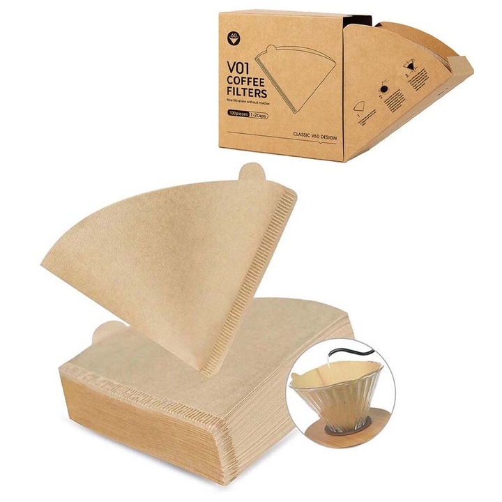 Комплект 100 филтри за кафе Crrkty, натурална хартия, кафяви, за кафеварката