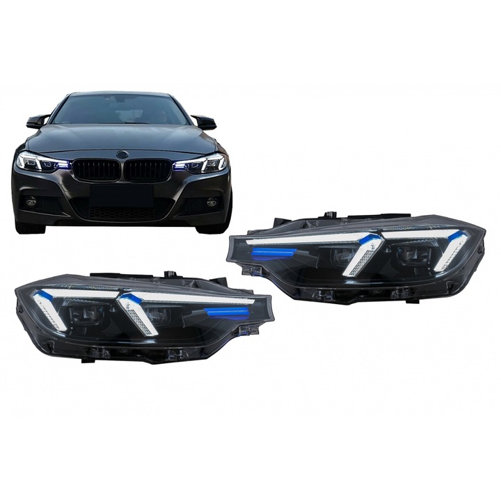 Faruri LED DRL compatibil cu BMW 3 Series F30 F31 Sedan Touring 10.2011-2019 Upgrade la G20 2024 Design pentru Xenon