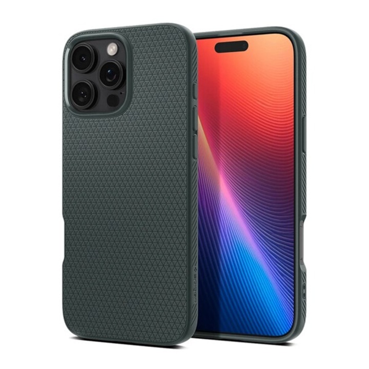 Spigen liquid air szilikon mobiltelefon tok, ütésállóság, légpárnás sarok, rombusz, sötétzöld, kompatibilis: Apple iPhone 16 Pro