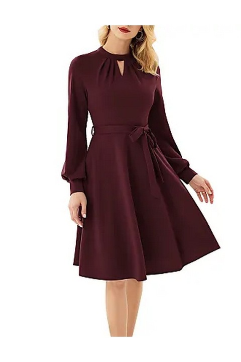 Rochie cu maneca lunga, model 112, visiniu, marime L, Grace Karin