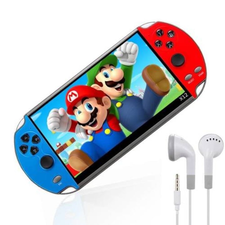 Consola de jocuri hardware, capacitate 8 GB, diagonala ecranului 5, 1 inchi, 1000 de jocuri instalate, senzor giroscopic, rosu/albastru