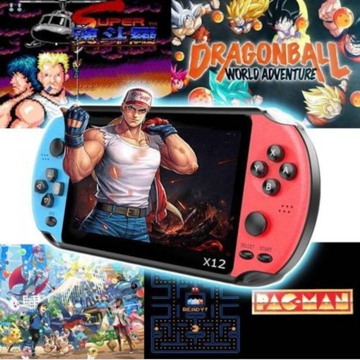 Consola de jocuri hardware, capacitate 8 GB, diagonala ecranului 5, 1 inchi, 1000 de jocuri instalate, senzor giroscopic, rosu/albastru