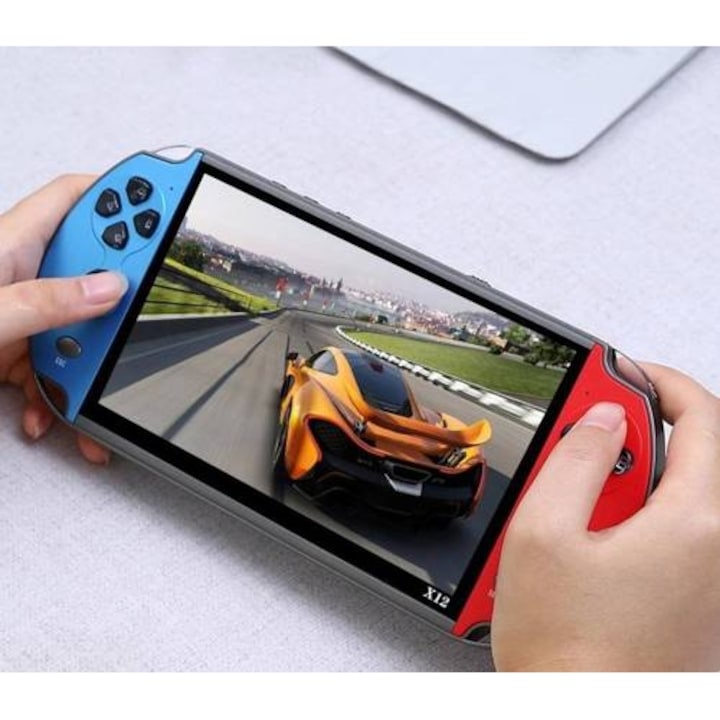 Consola de jocuri hardware, capacitate 8 GB, diagonala ecranului 5, 1 inchi, 1000 de jocuri instalate, senzor giroscopic, rosu/albastru