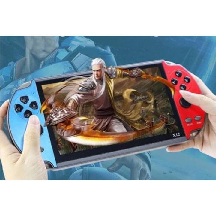 Consola de jocuri hardware, capacitate 8 GB, diagonala ecranului 5, 1 inchi, 1000 de jocuri instalate, senzor giroscopic, rosu/albastru