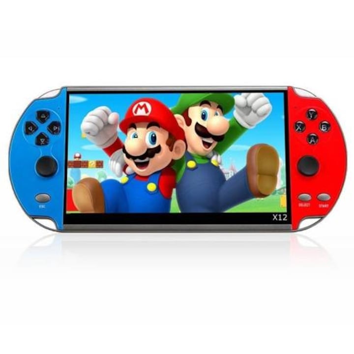 Consola de jocuri hardware, capacitate 8 GB, diagonala ecranului 5, 1 inchi, 1000 de jocuri instalate, senzor giroscopic, rosu/albastru