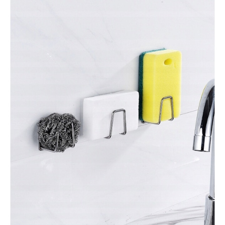 Suport pentru burete de bucatarie, Trafionat-zakup, Metal, Autoadeziv, 5 x 5 x 3 cm, Argintiu