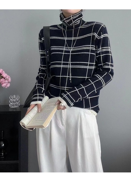 Pulover dama, dungi, lanaqdwazx, Alb/Negru