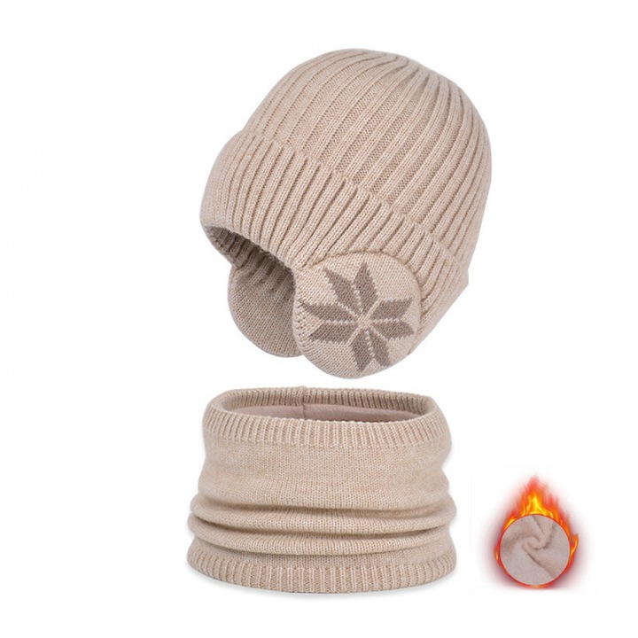 Caciula dama RUIOMII®, Set caciula si esarfa, Poliester/Acril, calduroase, captuseala termica, Kaki