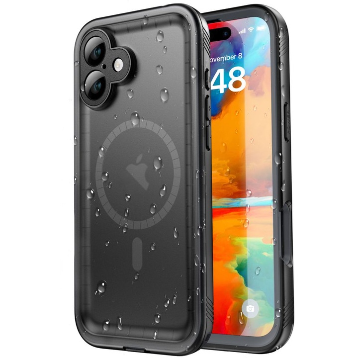 Husa pentru iPhone 16, ShellBox Waterproof IP68 Case, N27, Policarbonat, Black