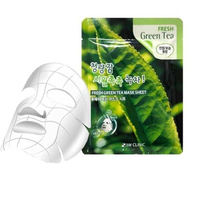 Маска за лице с екстракт от зелен чай, овлажняващ ефект 3W Clinic Fresh Green Tea Mask Sheet, 23g