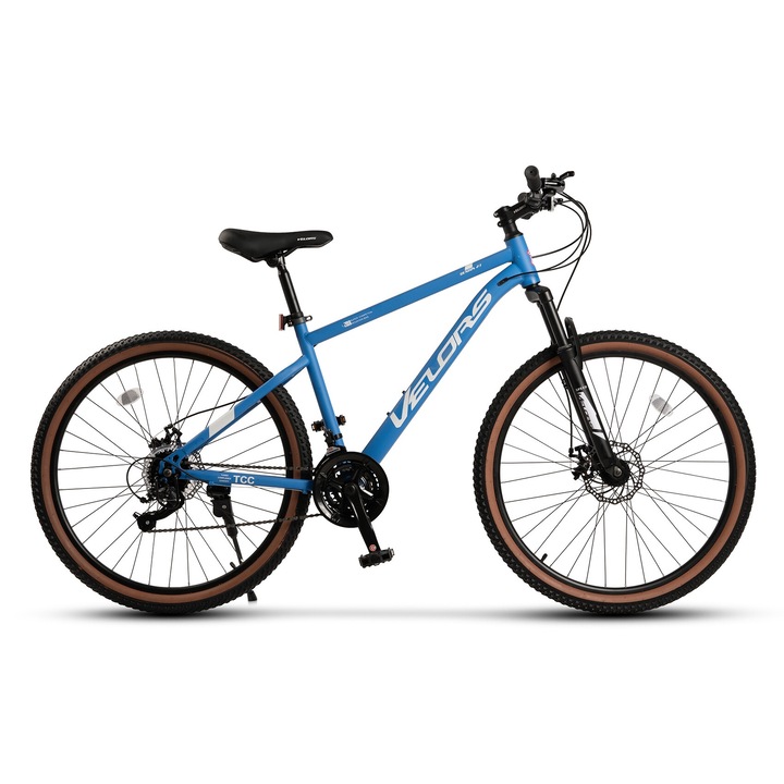 MTB kerékpár Velors Boost V27301A 27,5", hátsó váltó index M50, 27,5 hüvelykes kerekek, szekvenciális váltókarok, 21 sebesség, első/hátsó tárcsafékek, kék/fehér