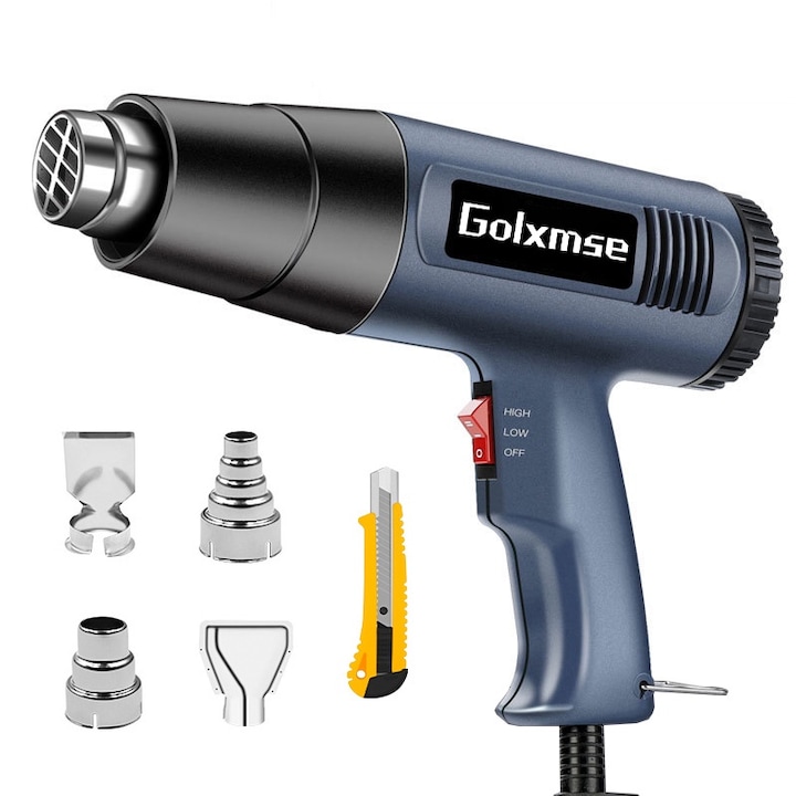 Pistol de aer cald profesional Golxmse, reglaj temperatura 60-600, 2 viteze, 5 accesorii