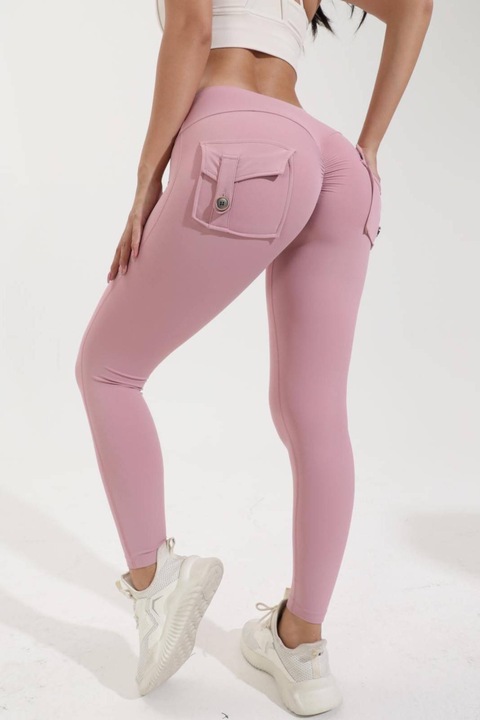 Colanti dama sport cu talie inalta si buzunare Cargo Pump, Roz Pudrat 904