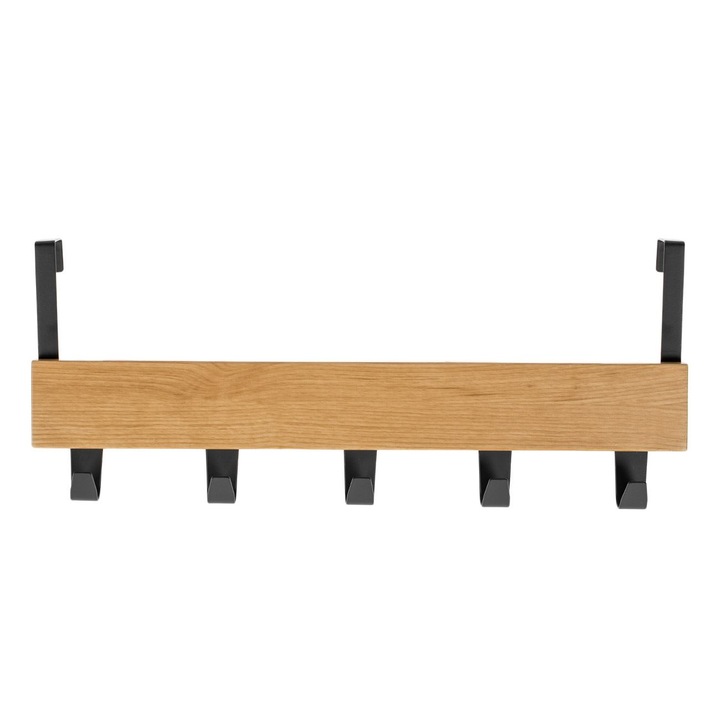 Shopiens Ajtóakasztó 5 db kampóval fából és fémből, bézs, 38x7x16 cm