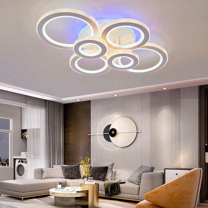 Lustra LED cu 3 functii si telecomanda, 328W, lumina calda/rece/naturala+RGB, intensitate reglabila, alb, LED CONCEPT, LC-R-M600-6