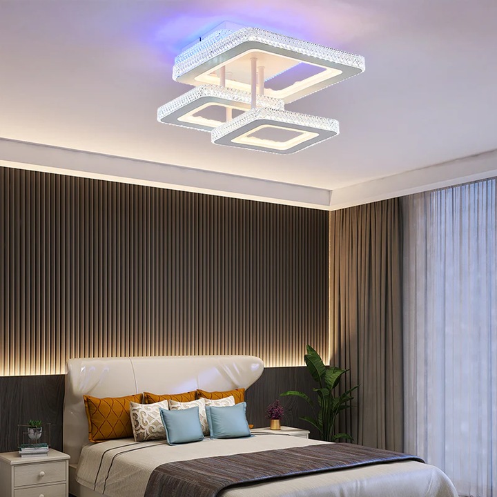 Lustra LED cu 3 functii si telecomanda, 164W, lumina calda/rece/naturala+RGB, intensitate reglabila, alb, LED CONCEPT, LC-R-M601-3