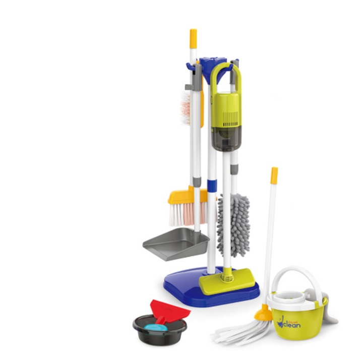 Set de curatenie pentru copii HNSMART, aspirator electric, mop, matura si dustpan, multicolor, 0-3 luni, 3-6 luni, 6-9 luni