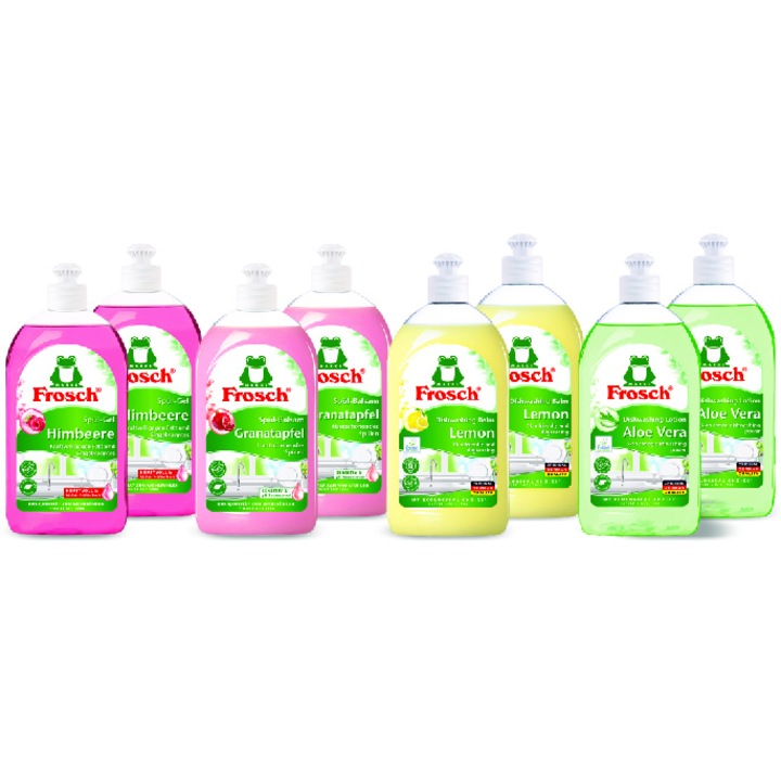 Mix detergent de vase cu ingrediente naturale, Frosch, 8 buc x 500 ml