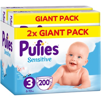 Scutece Pufies Sensitive, Marimea 3, 6-10 kg, 200 buc, Giant Pack x 2