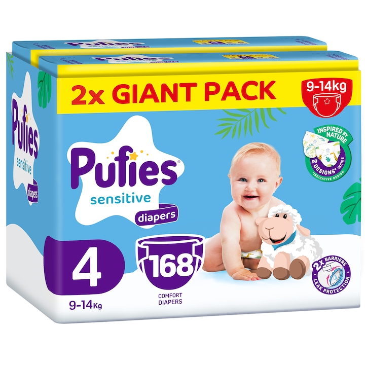 Пелени Pufies Fashion&Nature, Размер 4, 9-14 кг, 168 броя, Giant Pack x 2