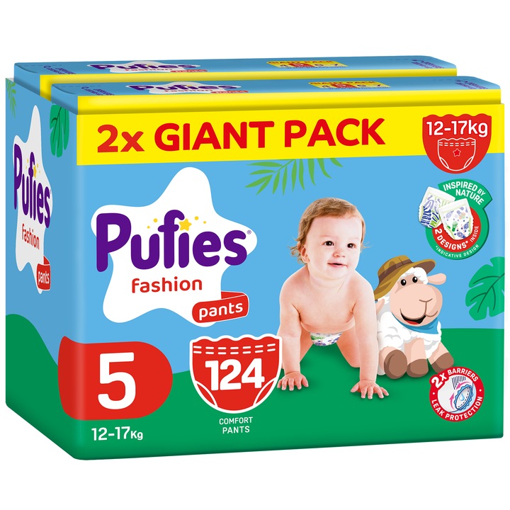 Пелени-гащички Pufies Fashion&Nature, Размер 5, 12-17 кг, 124 броя, Giant Pack x 2