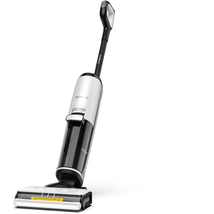 Вертикална прахосмукачка с измиване Tineco Floor One S7 Steam Plus, Автономност до 35 минути, 21.6V, Функция пара, Wi-Fi, Black and White