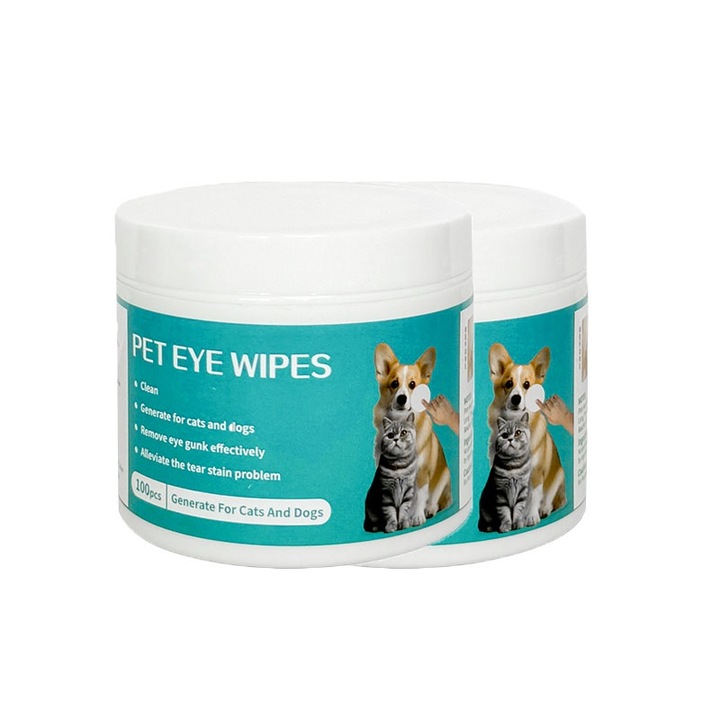 Servetele umede pentru curatarea ochilor caini si pisici, formula blanda, fara alcool, ambalaj portabil, 2 cutii, 200 bucati
