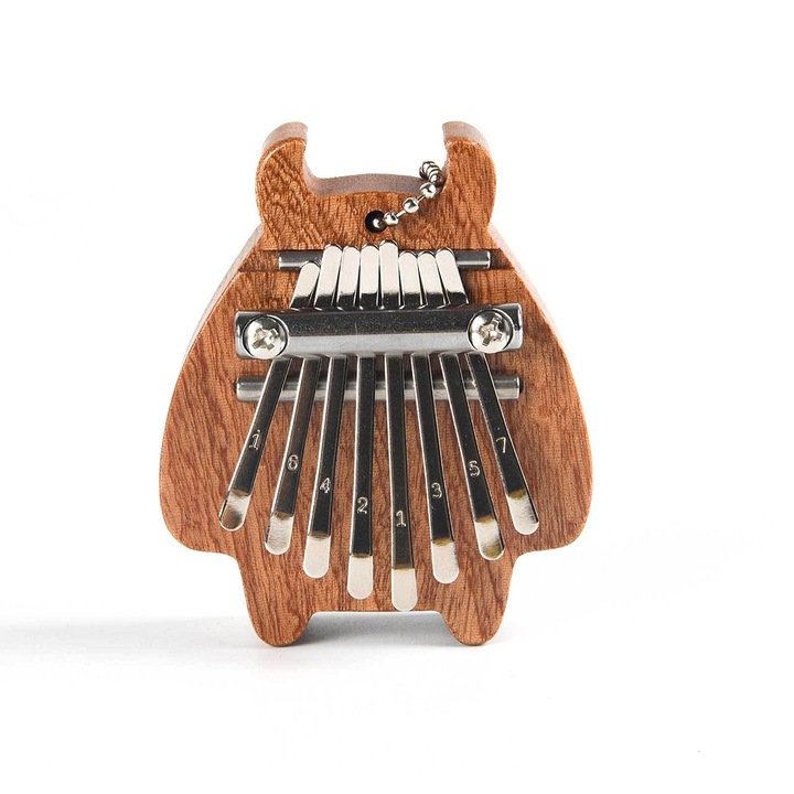 OEM Mini Kalimba, 8 jegyű, díszdobozban, 60x75x26mm, barna