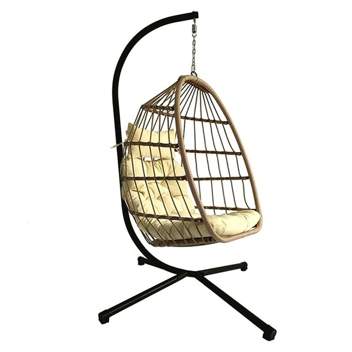 Leagan tip cuib DeHome® Luna 190 bej cu suport inclus, perna inclusa, PLIABIL