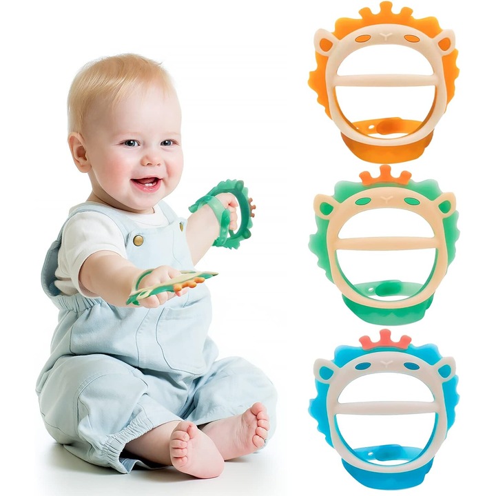 Játékok fogzásra, Jormftte, fogzási karkötő, 100% biztonságos szilikon, 0-3 hónap, 3 darabos készlet