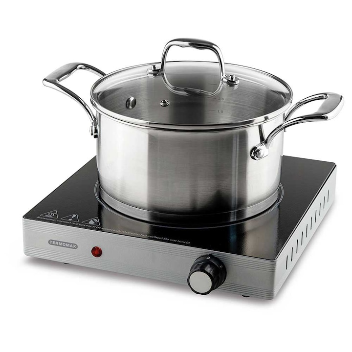 Kерамичен котлон Termomax TX-2099-IS, 2000W, Стъклокерамично покритие, Бързо и ефикасно загряване, Нагряваща площ 17 см, Черен