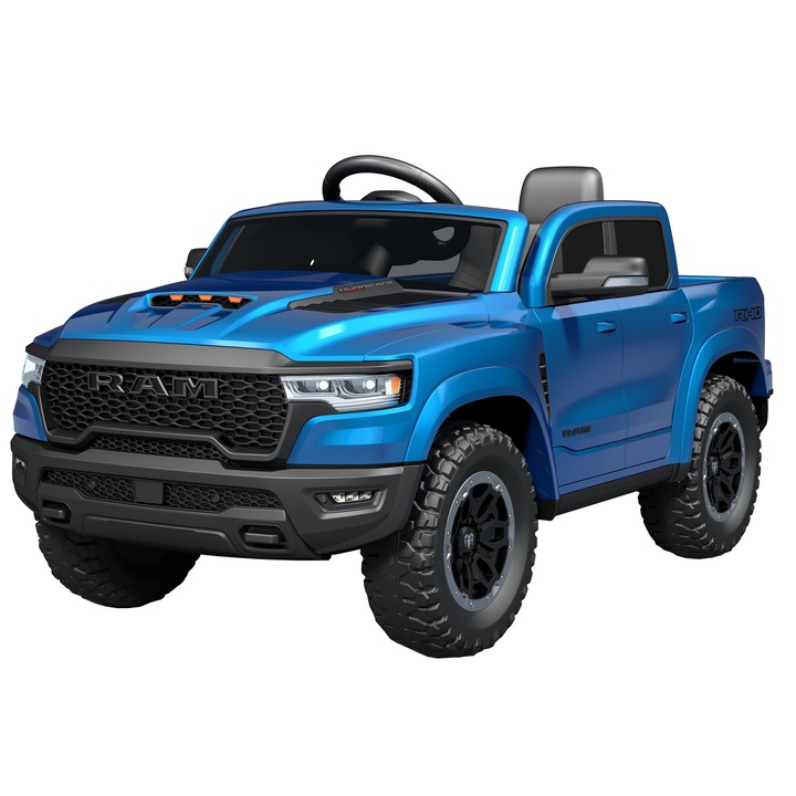 Masinuta electrica Premier RAM 1500 RHO, 12V, roti cauciuc EVA, scaun piele ecologica, albastru