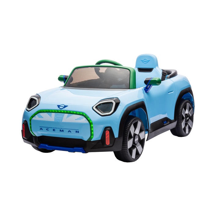Masinuta electrica Premier Mini Concept Aceman, 12V, roti cauciuc EVA, scaun piele ecologica, albastru