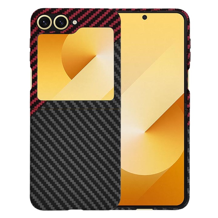 Husa pentru Samsung Galaxy Z Flip 6 Daden®, Ultra Slim, Carbonite FiberShell, Calitate Premium, Red Vortex