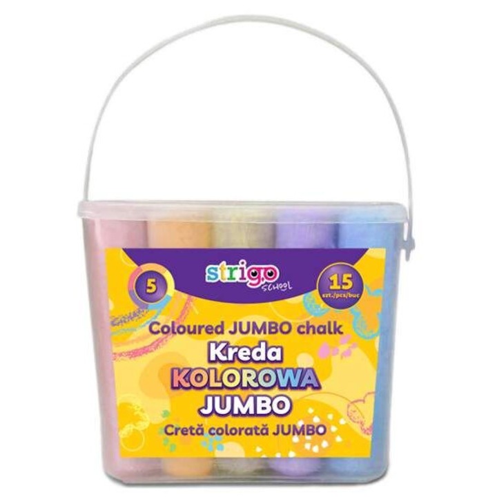 Креда Strigo цветна Jumbo, 15 бр, 5 цвята в кофа