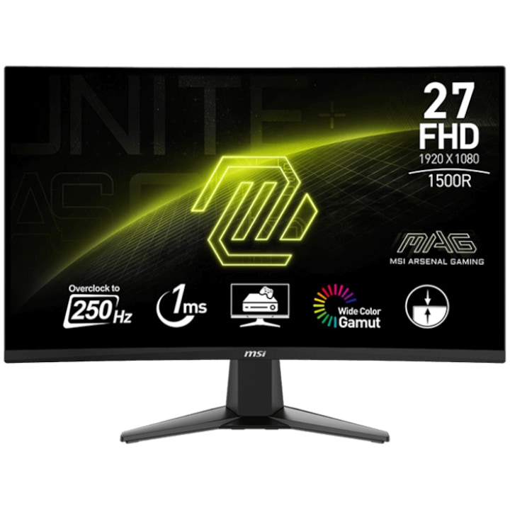 Monitor Gaming MSI MAG 27C6X, VA, 27 hüvelykes, Full HD, Displayport, HDMI, ívelt, 250 Hz, 1 ms, fekete