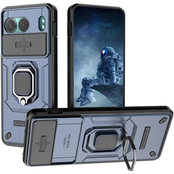 OnePlus Nord 4 tok, Ring Armor kitámasztós, erős, strapabíró tok kék kameravédelemmel